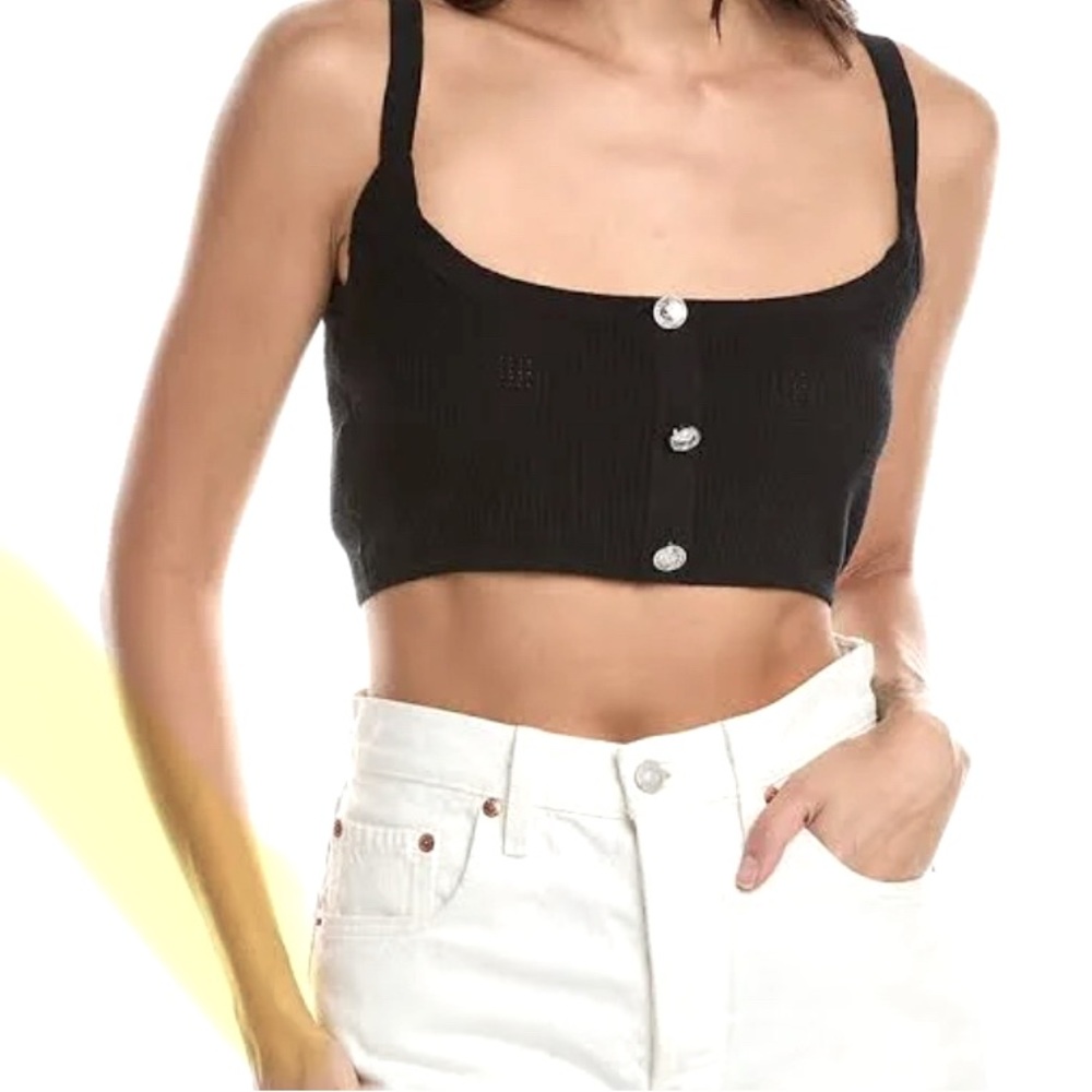 NWT PINKO Teruel Black Woven Buttoned Crop Top